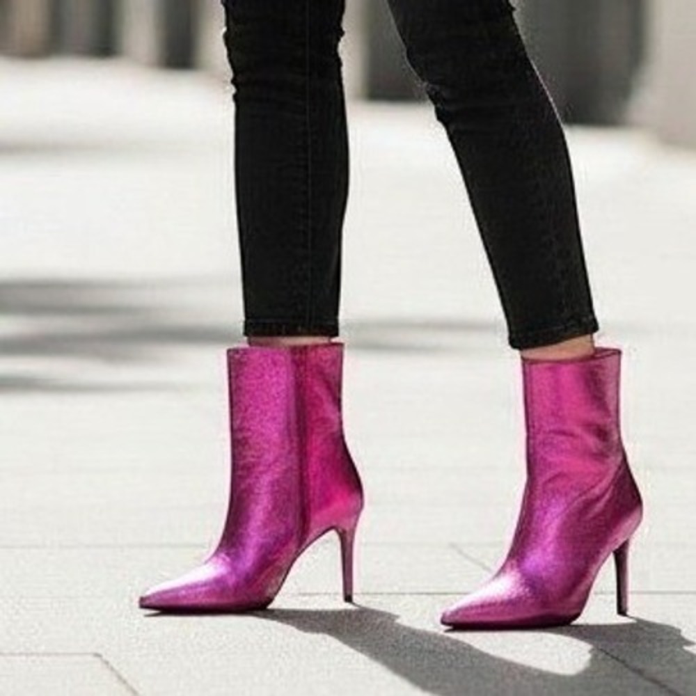 MIA Mardi Hot Pink Metallic Pointed Toe Stiletto Ankle Boots Womens 6.5M NEW